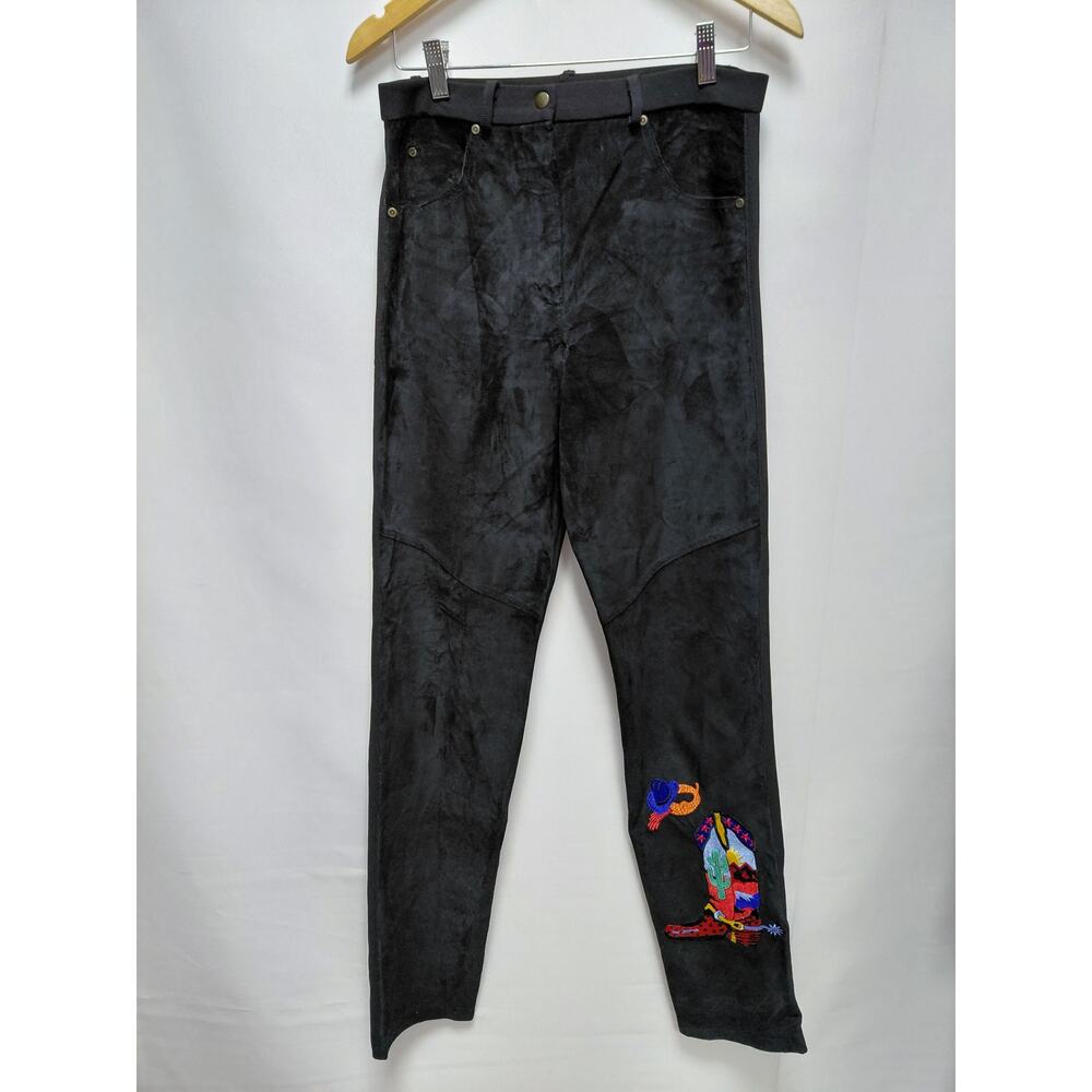 Morris Kaye & Sons Leather Pants Black Embroidered Solid Straight Size L